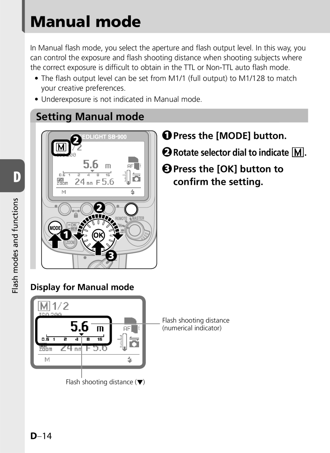 Univex SB-900 Setting Manual mode, Press the Mode button, Rotate selector dial to indicate, Display for Manual mode 