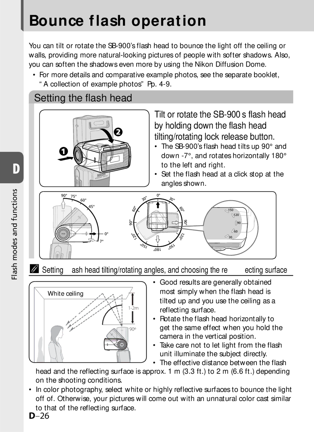 Univex SB-900 user manual Bounce flash operation, Setting the flash head, Flash 