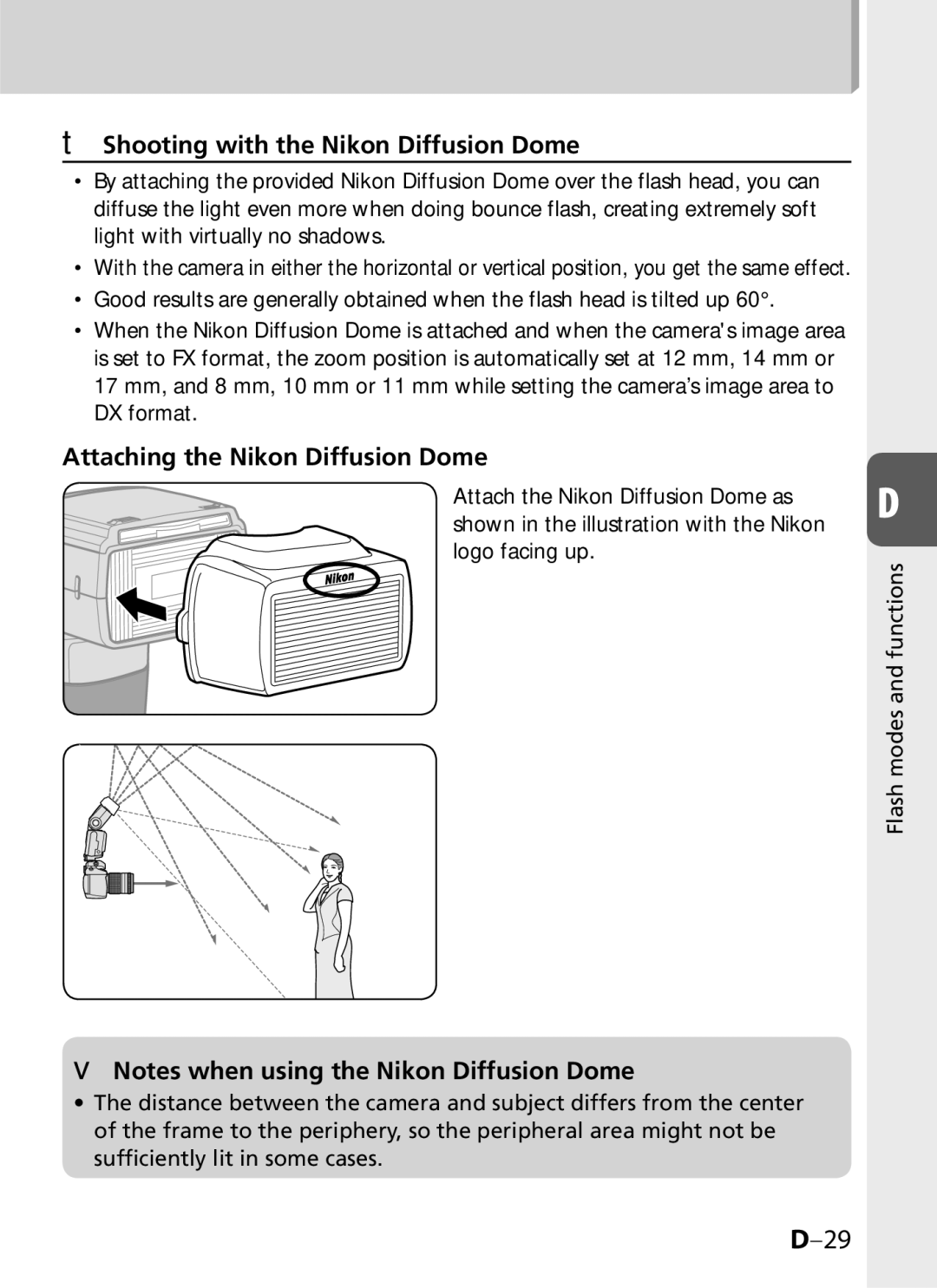 Univex SB-900 user manual Shooting with the Nikon Diffusion Dome, Attaching the Nikon Diffusion Dome 