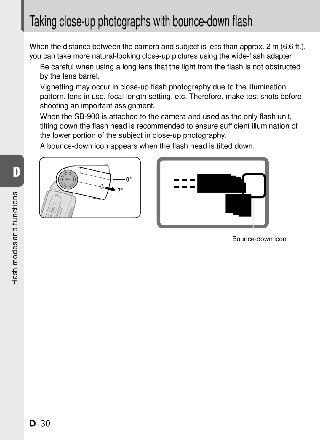 Univex SB-900 user manual Taking close-up photographs with bounce-down flash 