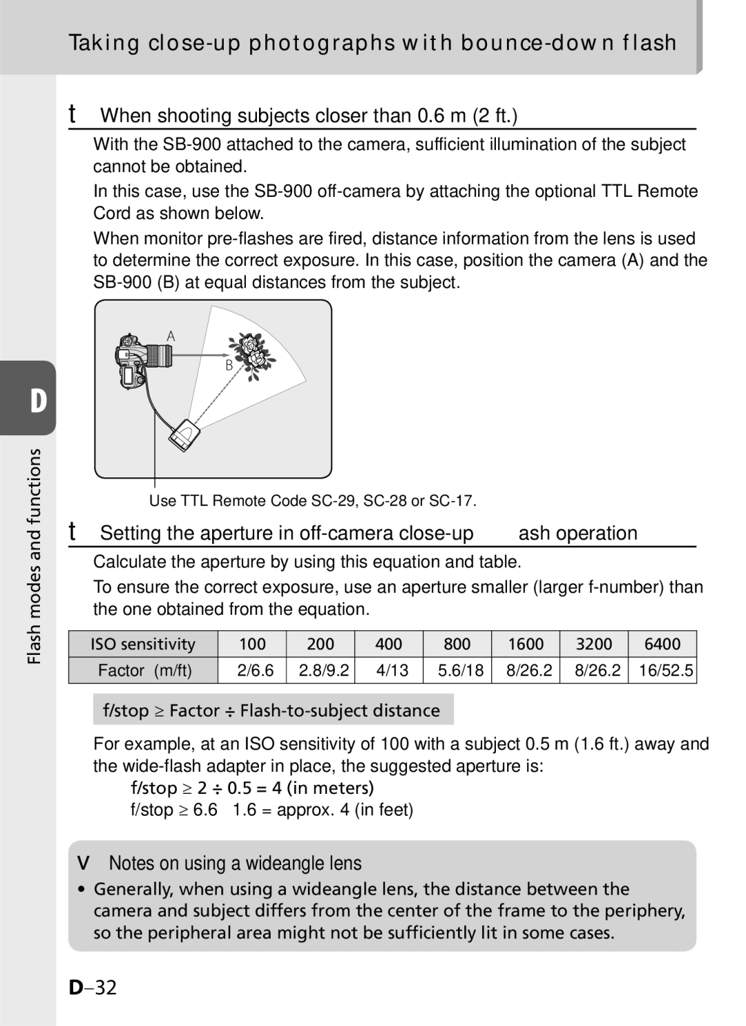 Univex SB-900 user manual Taking close-up photographs with bounce-down flash, When shooting subjects closer than 0.6 m 2 ft 