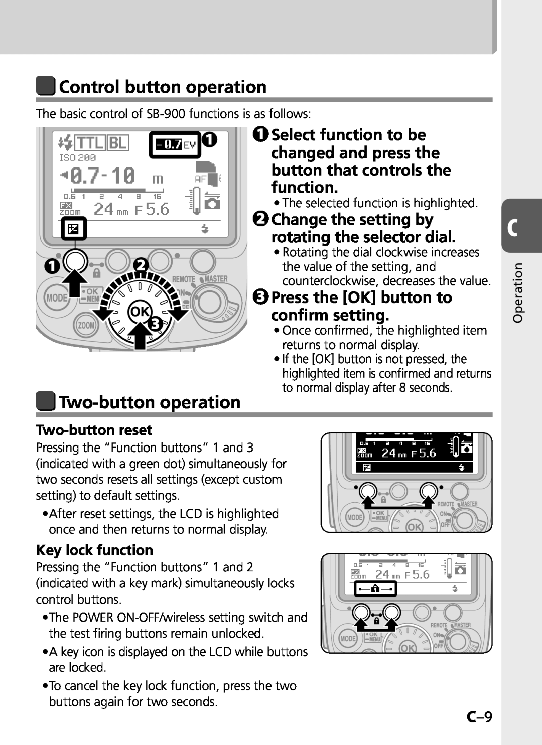 Univex SB-900 user manual Control button operation, Two-buttonoperation, Change the setting by rotating the selector dial 