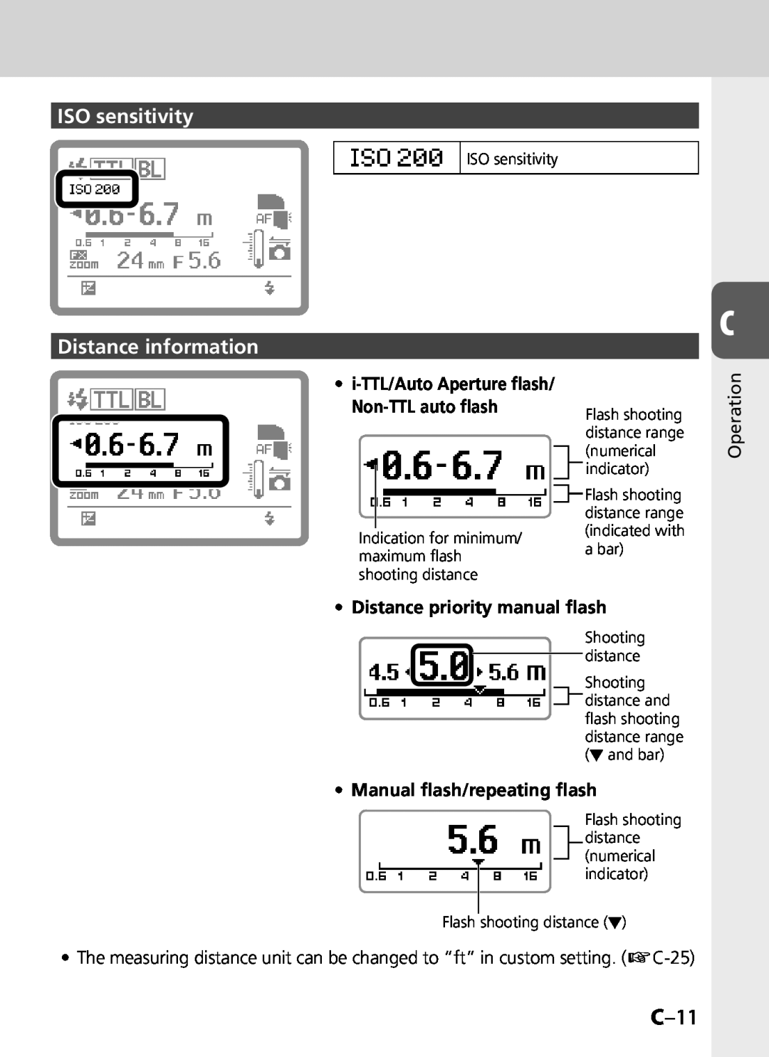 Univex SB-900 user manual C–11, • i-TTL/AutoAperture flash, Non-TTLauto flash, • Distance priority manual flash 