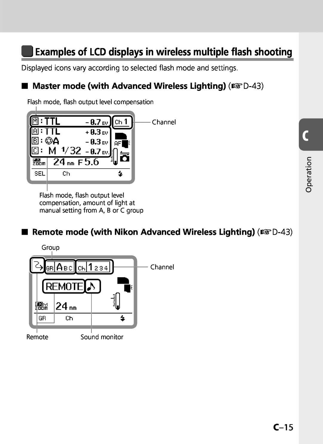 Univex SB-900 user manual C–15, Master mode with Advanced Wireless Lighting kD-43 