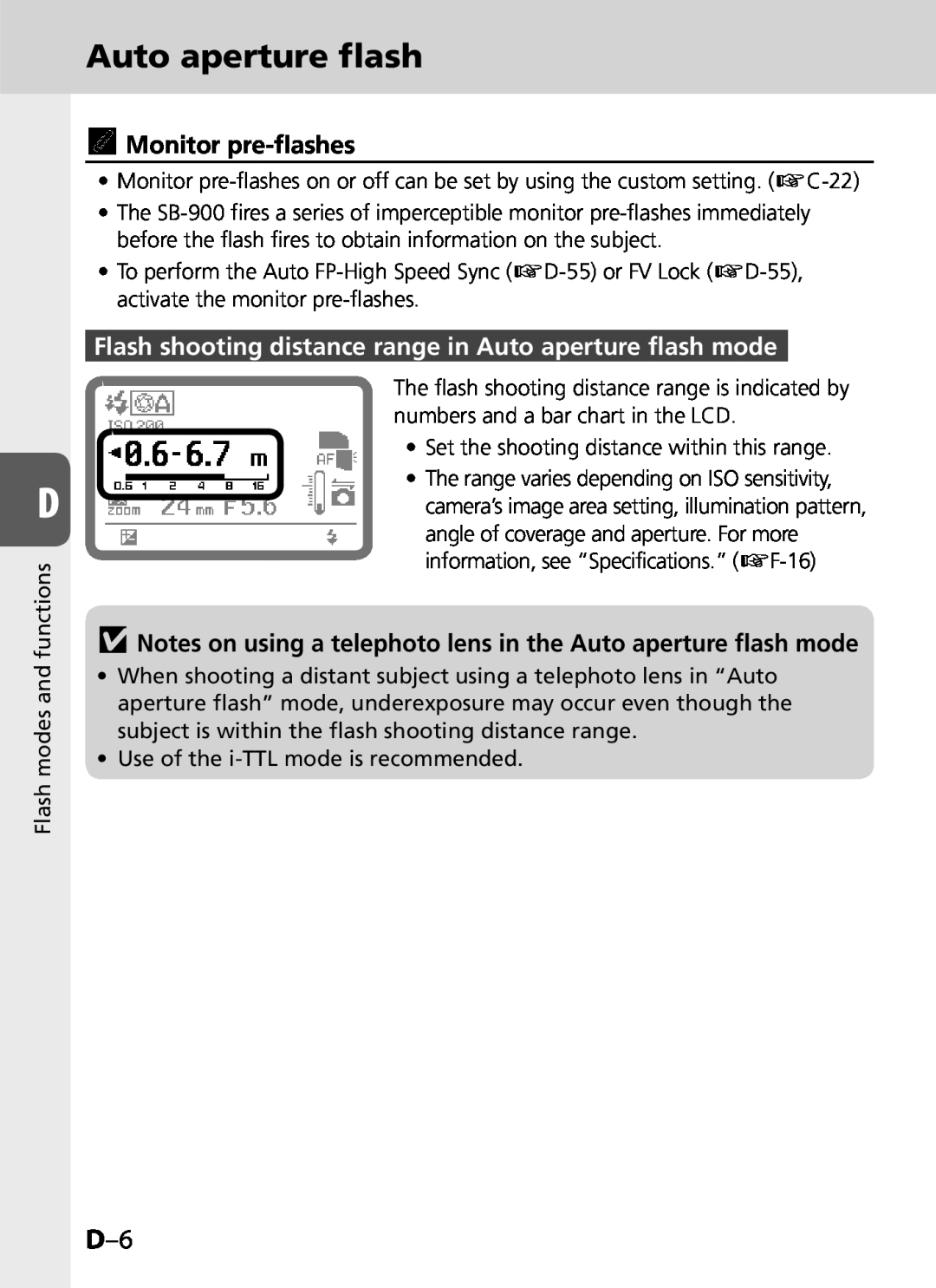 Univex SB-900 user manual Auto aperture flash, tMonitor pre-ﬂashes 