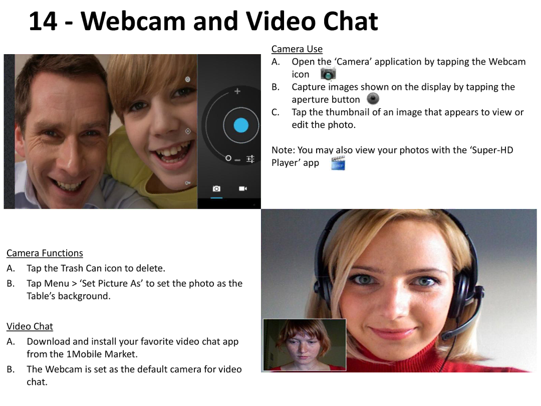 Univex SP722 manual Webcam and Video Chat 