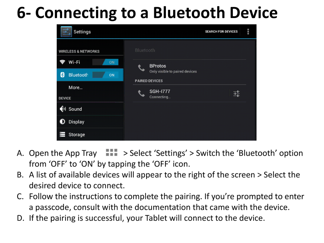 Univex SP722 manual Connecting to a Bluetooth Device 