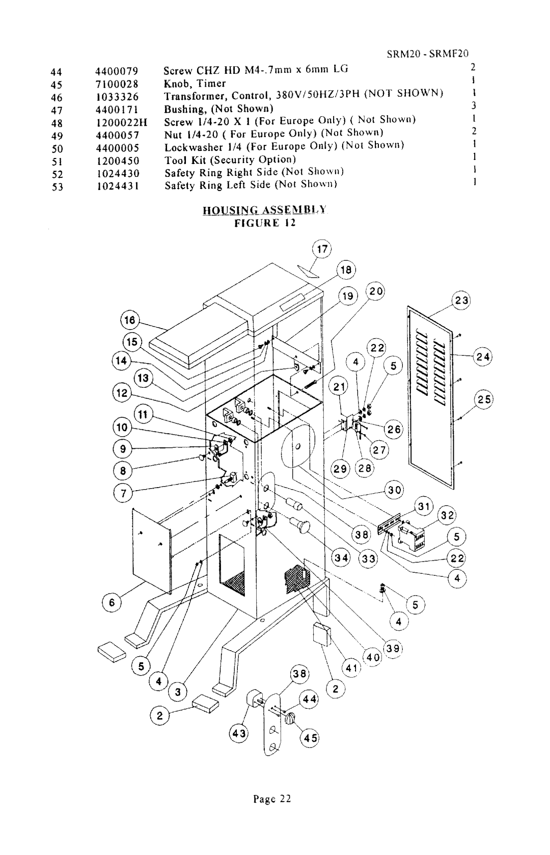 Univex SRMF20 manual 