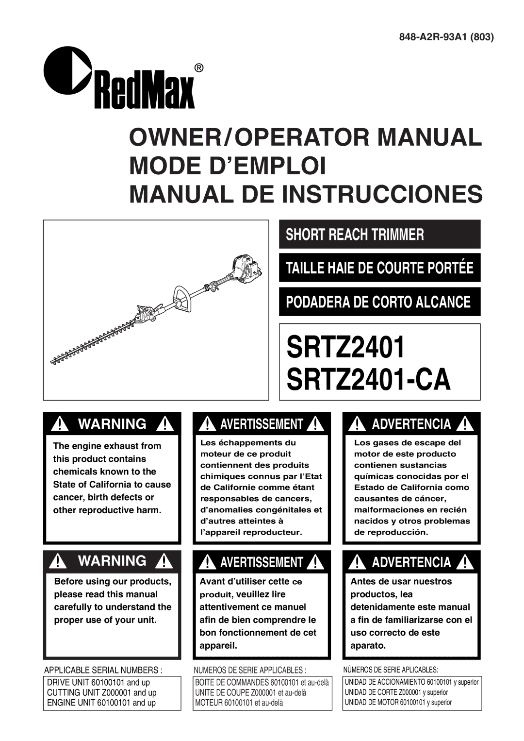 Univex SRTZ2401-CA manual 