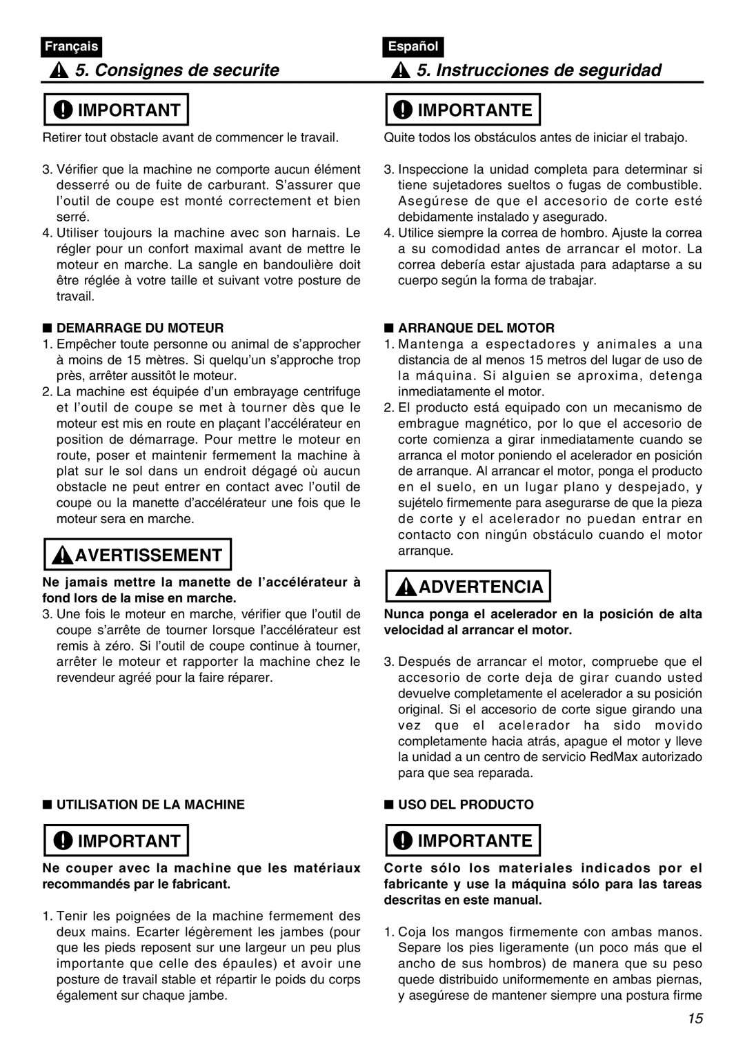 Univex SRTZ2401-CA manual Demarrage DU Moteur, Utilisation DE LA Machine, Arranque DEL Motor, USO DEL Producto 