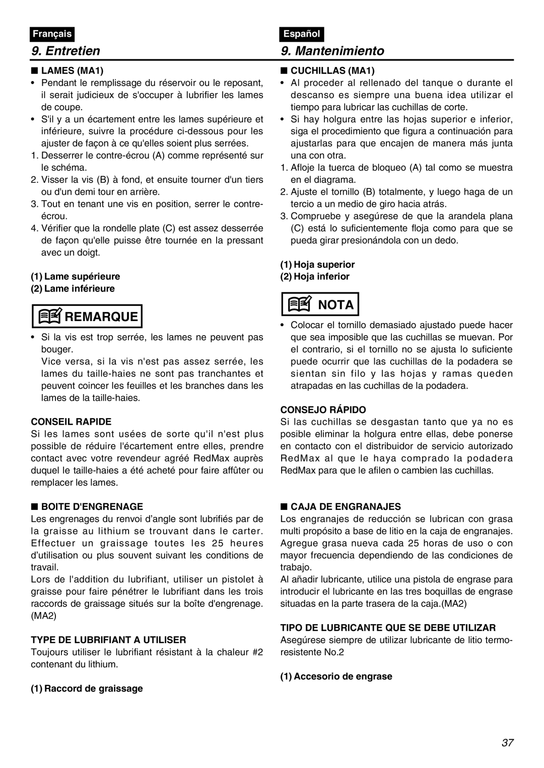 Univex SRTZ2401-CA manual Entretien Mantenimiento 