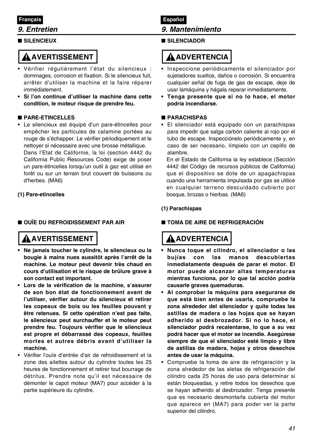 Univex SRTZ2401-CA manual Pare-Etincelles, Ouïe DU Refroidissement PAR AIR, Parachispas, Toma DE Aire DE Refrigeración 