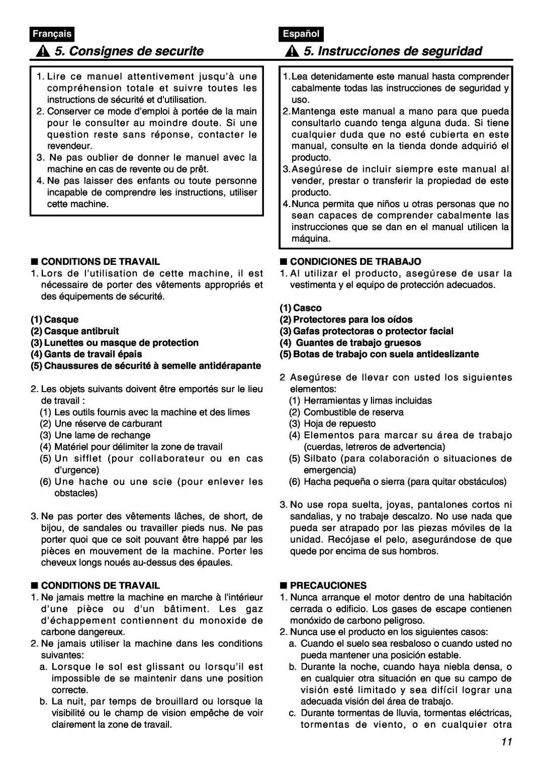 Univex SRTZ2401-CA manual Consignes de securite, Instrucciones de seguridad, Français, Español 