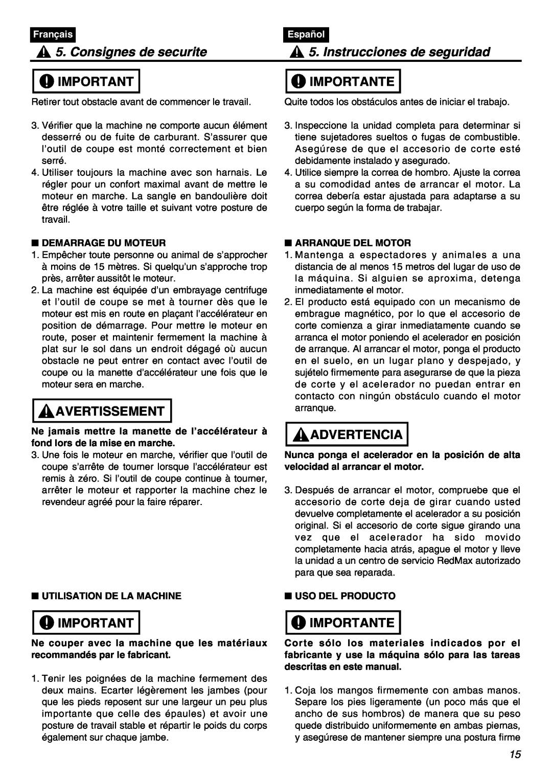 Univex SRTZ2401-CA Consignes de securite, Instrucciones de seguridad, Importante, Avertissement, Advertencia, Français 
