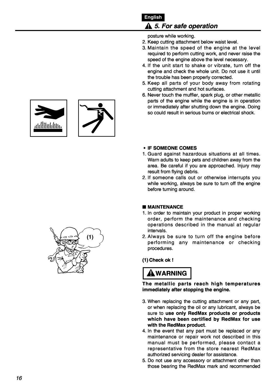 Univex SRTZ2401-CA manual For safe operation, English, If Someone Comes, Maintenance, Check ok 