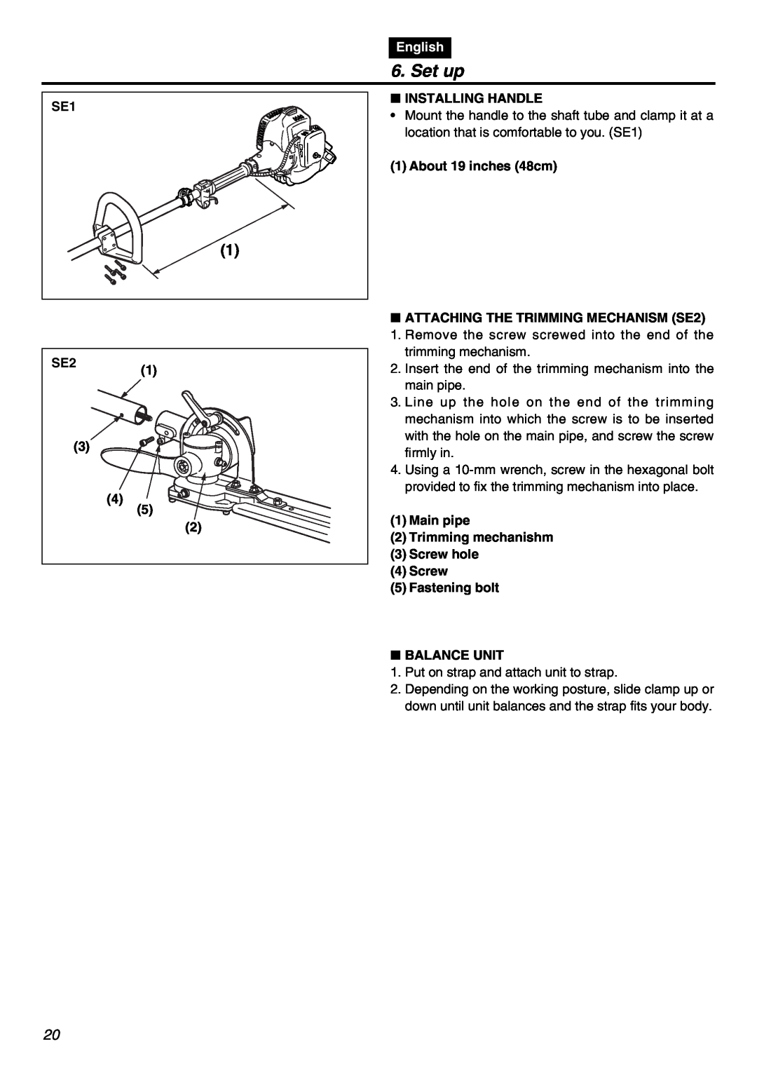 Univex SRTZ2401-CA manual Set up, English 