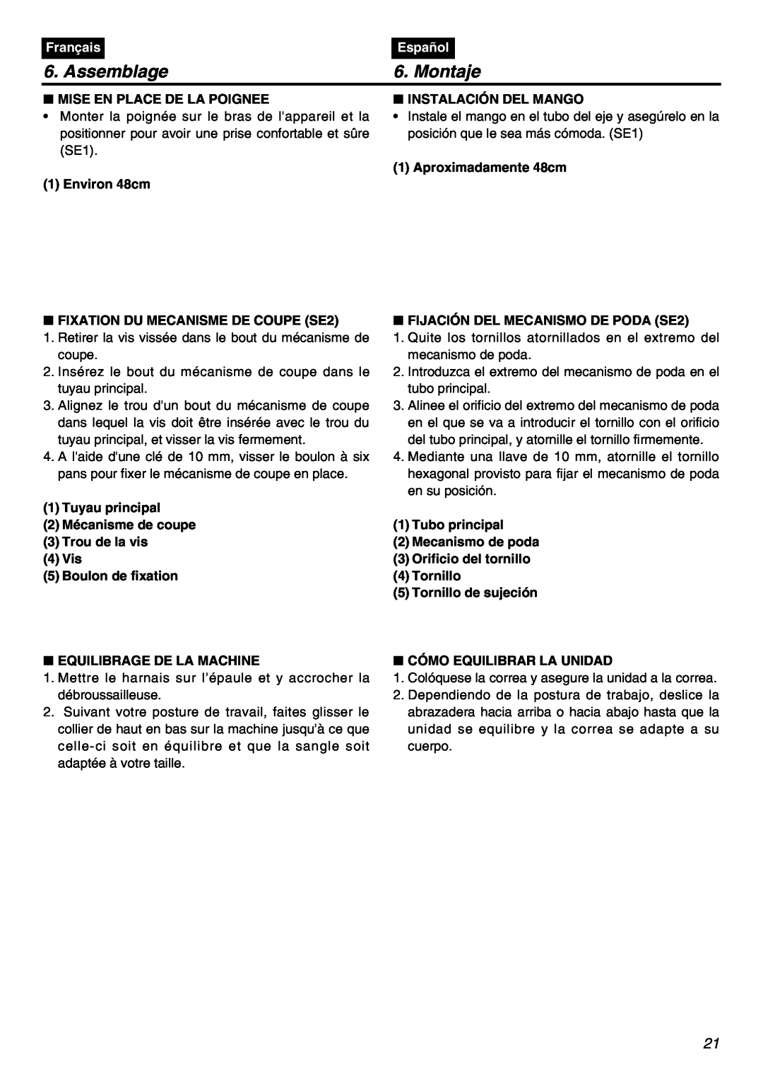 Univex SRTZ2401-CA manual Assemblage, Montaje, Français, Español 