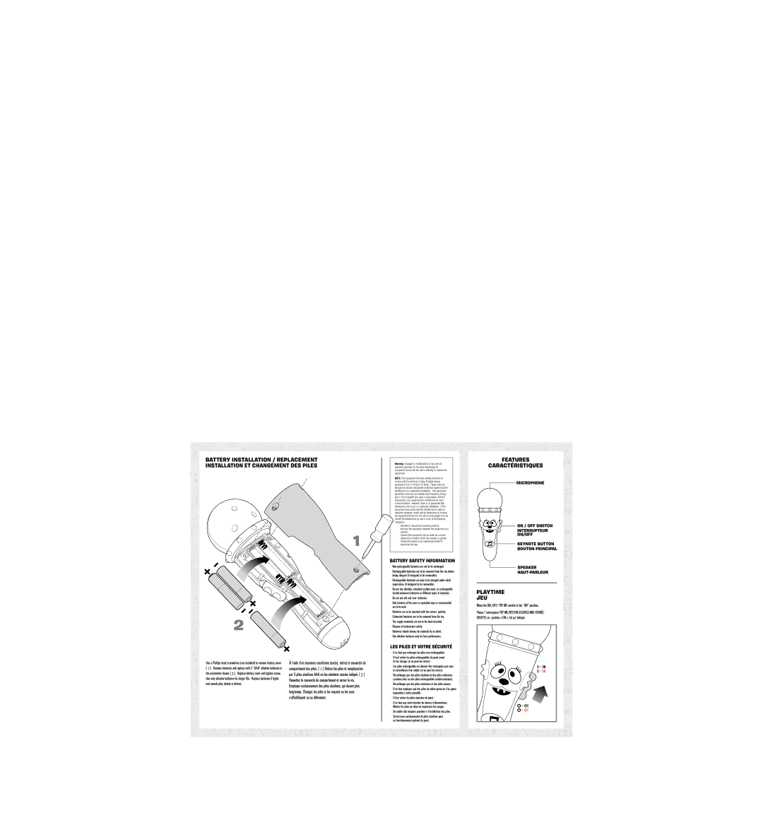 Univex T24324-0001-NBL-R0 manual Battery Installation / Replacement, Installation ET Changement DES Piles, Playtime JEU 