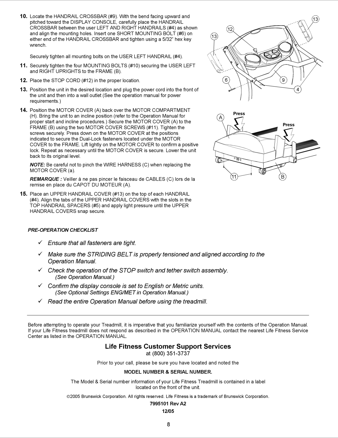 Univex T35 manual Life Fitness Customer Support Services 