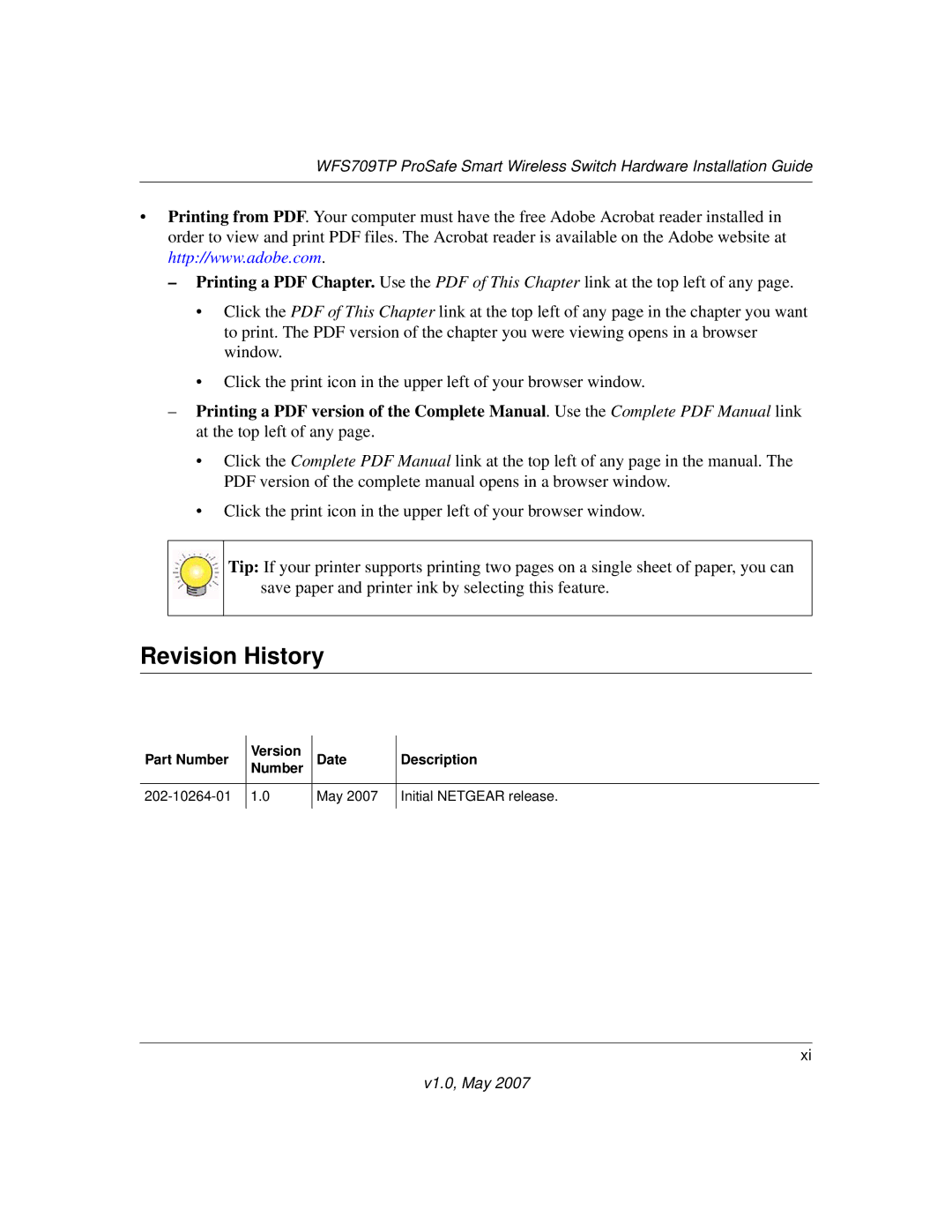 Univex WFS709TP manual Revision History 