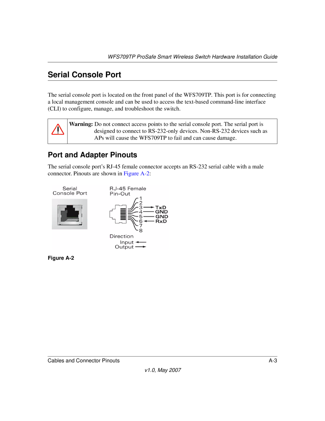 Univex WFS709TP manual Serial Console Port, Port and Adapter Pinouts 