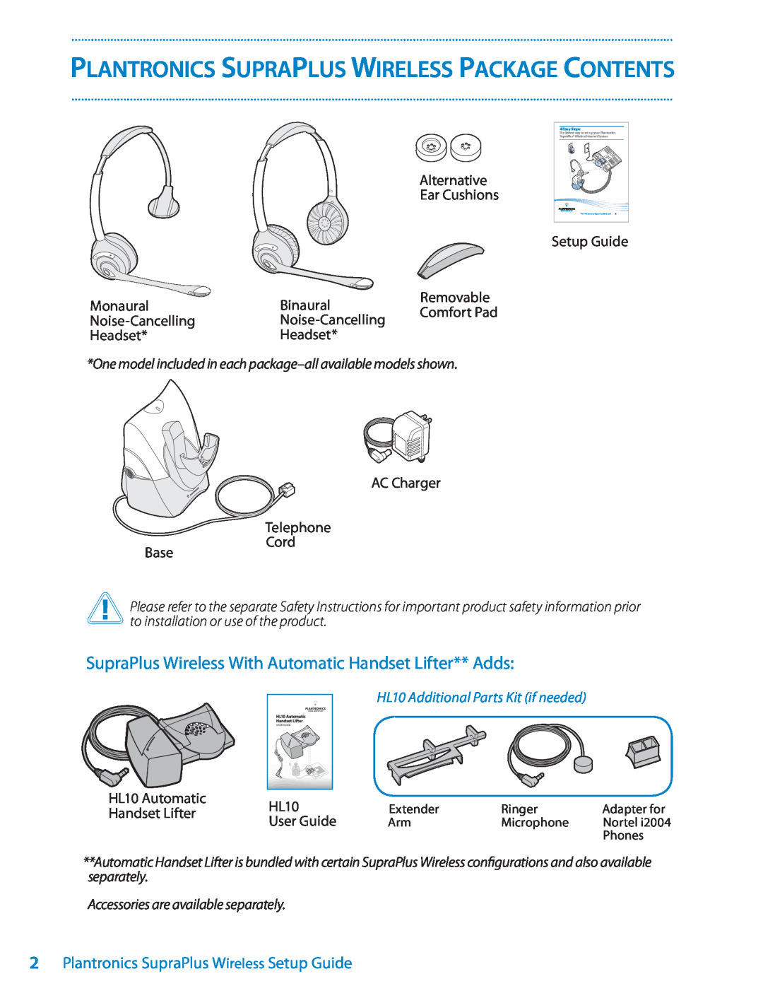 Univex Wireless Headset System 2Plantronics SupraPlus Wireless Setup Guide, Accessories are available separately 