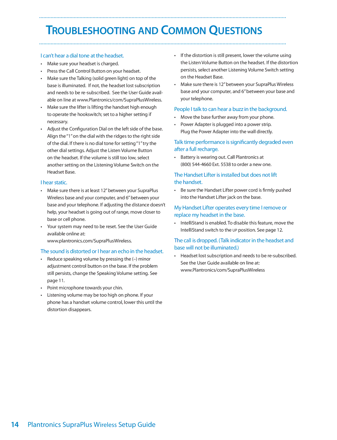 Univex Wireless Headset System setup guide Troubleshooting and Common Questions, Can’t hear a dial tone at the headset 