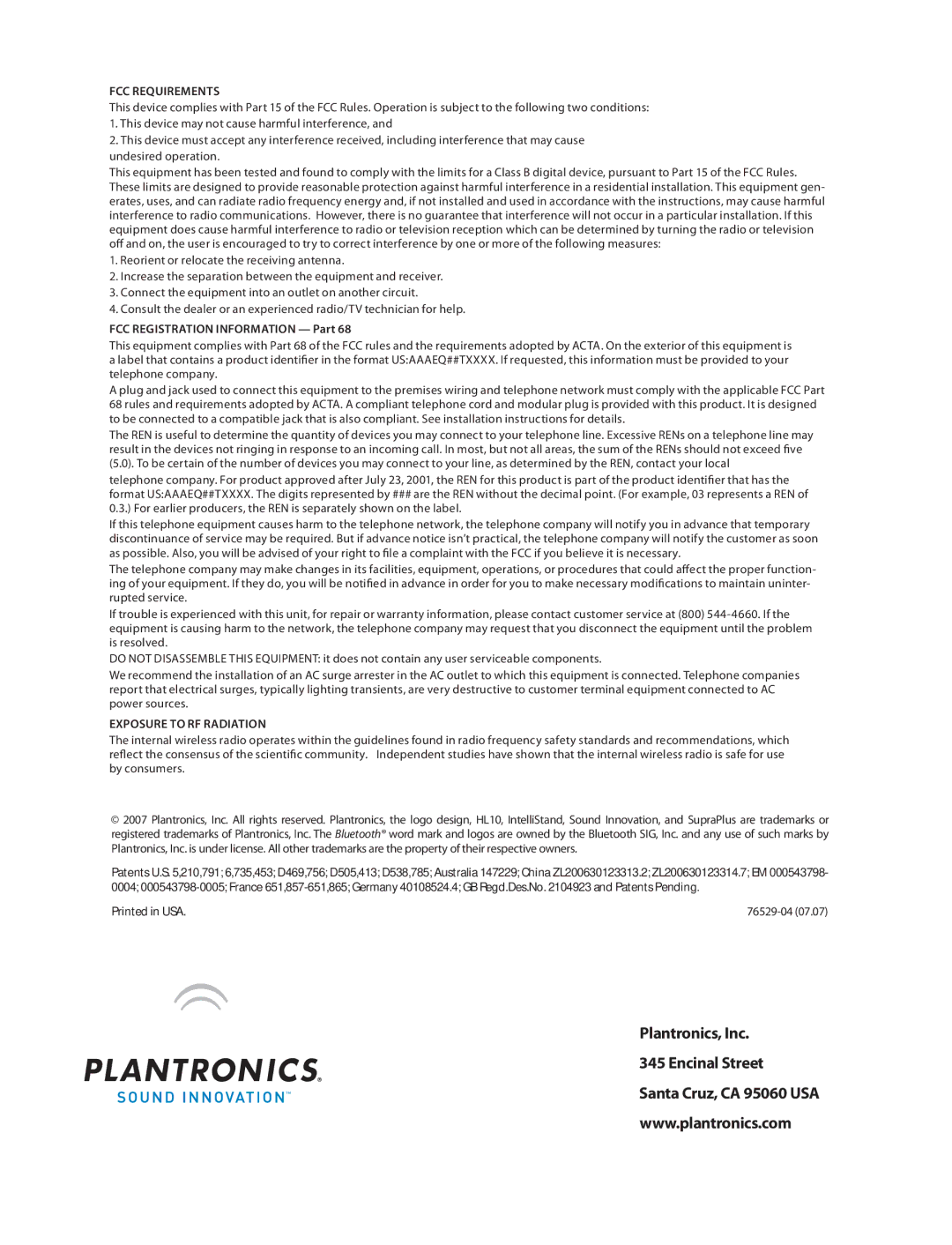 Univex Wireless Headset System setup guide Plantronics, Inc Encinal Street Santa Cruz, CA 95060 USA 