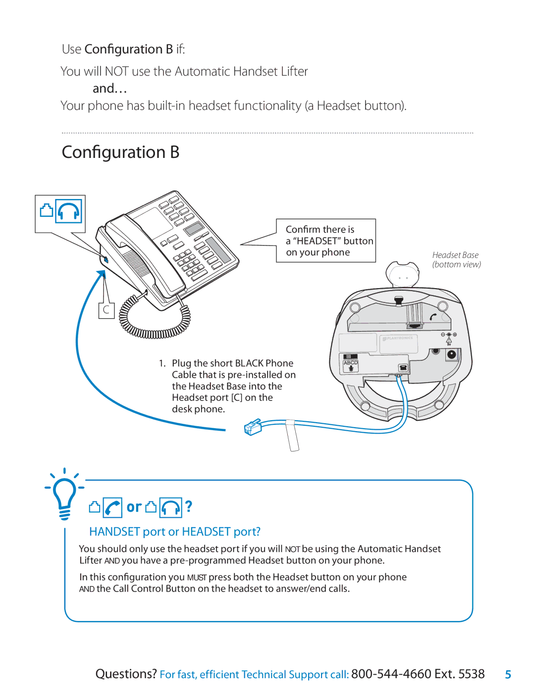 Univex Wireless Headset System setup guide Configuration B, Handset port or Headset port? 