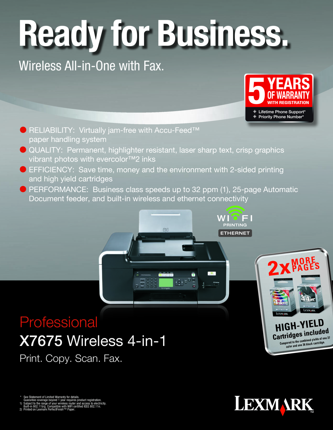 Univex warranty Ready for Business, Professional, X7675 Wireless 4-in-1, Wireless All-in-One with Fax, Yield, High 