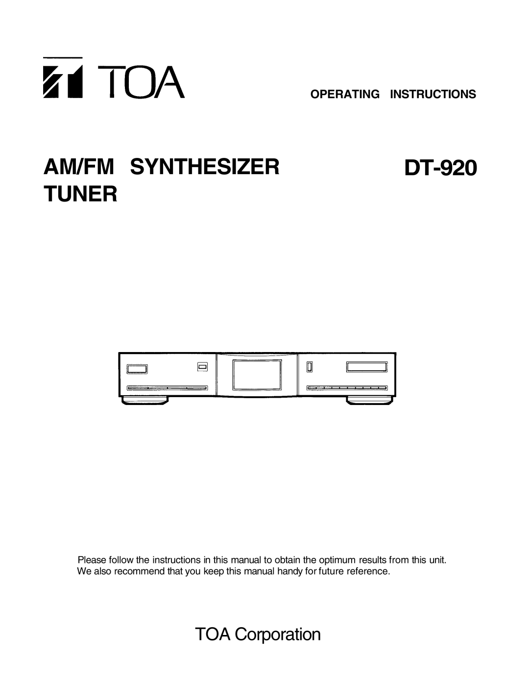 Unwind DT-920 manual AM/FM Synthesizer 