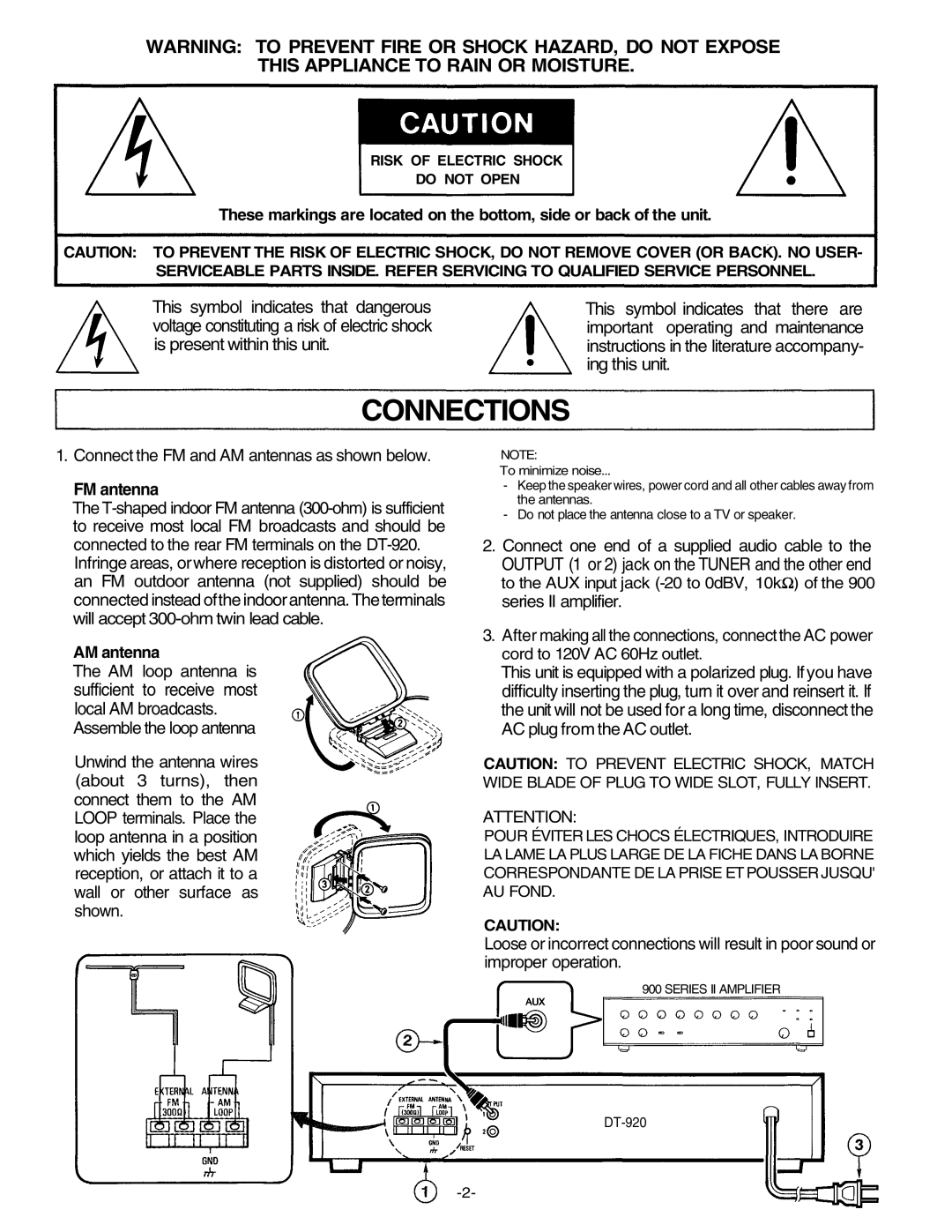 Unwind DT-920 manual Ing this unit, Output 1 or 2 jack on the Tuner and the other end, FM antenna, AM antenna 