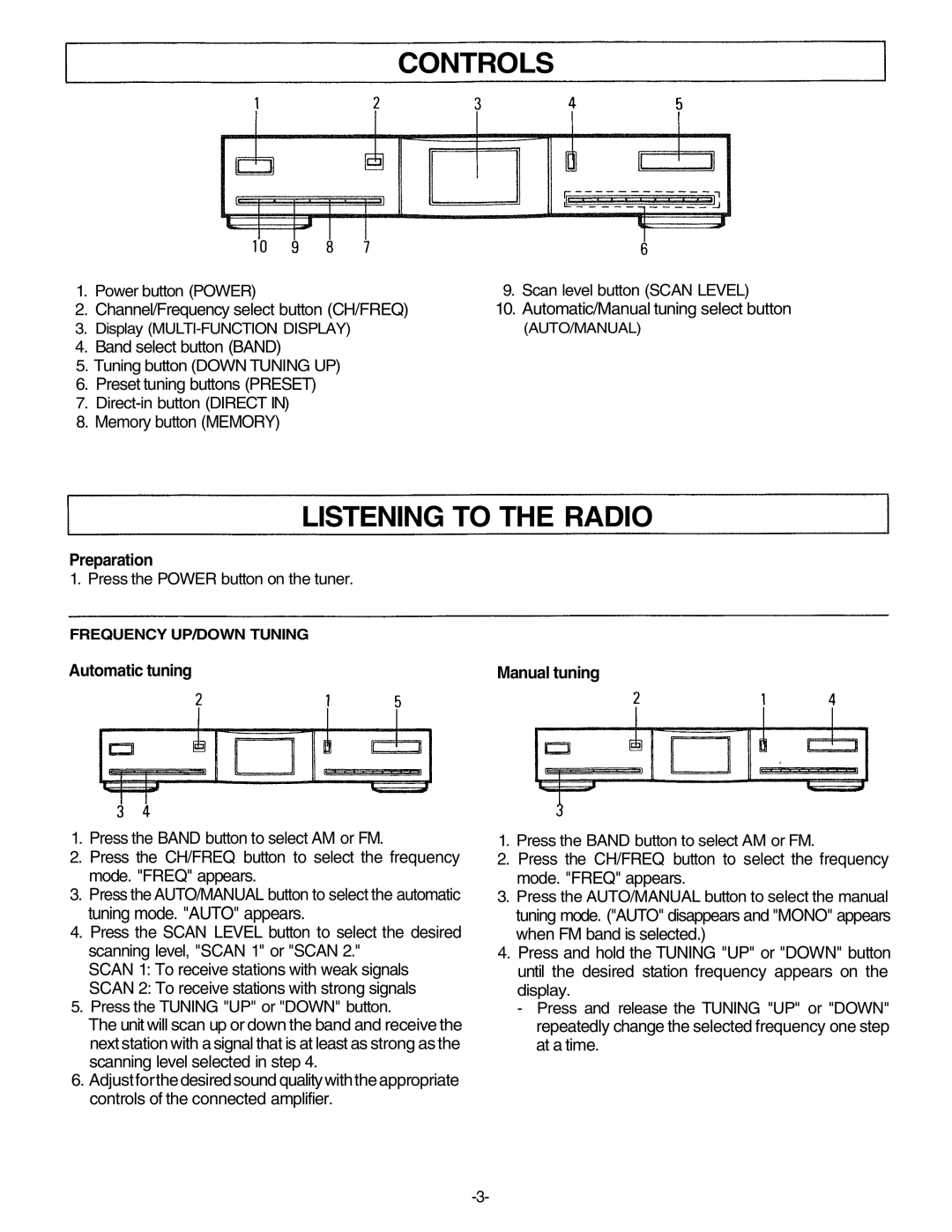 Unwind DT-920 manual Controls, Listening to the Radio, Preparation, Automatic tuning, Manual tuning 