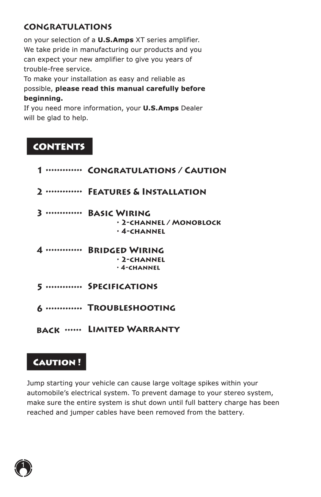 US Amps XT Series manual 