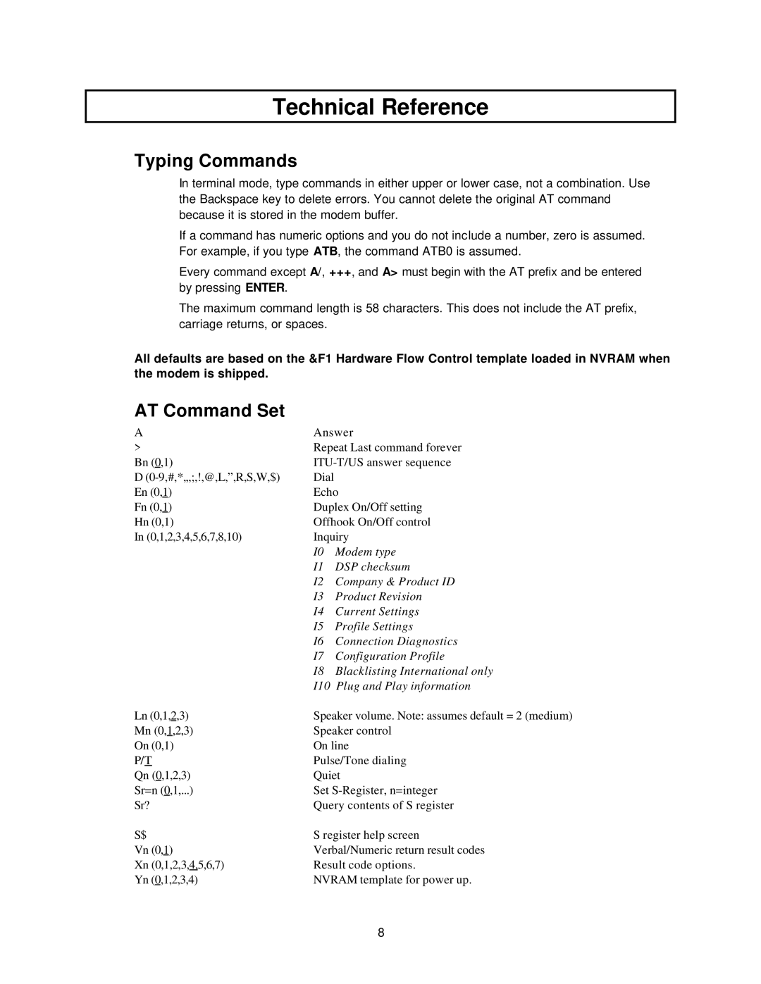 USRobotics 3Com manual Typing Commands, AT Command Set 