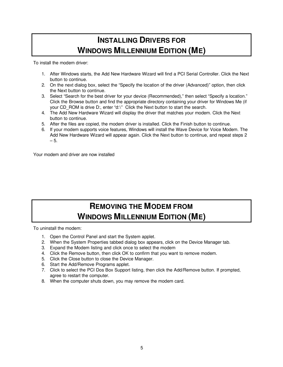 USRobotics 3Com manual Installing Drivers for Windows Millennium Edition ME 