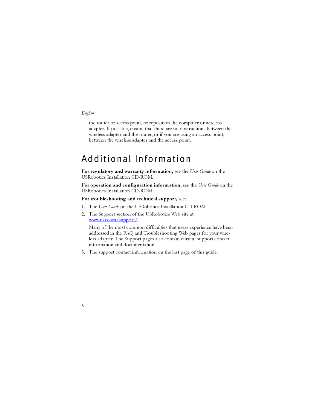 USRobotics 5426 manual Additional Information 