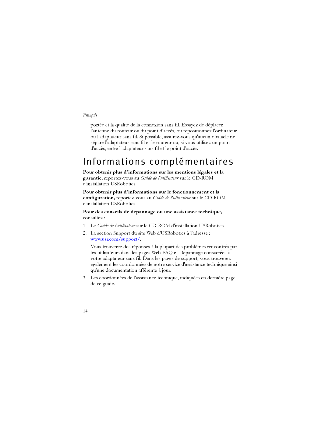 USRobotics 5426 manual Informations complémentaires 