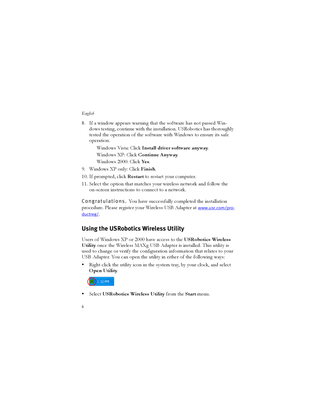 USRobotics 5426 manual Using the USRobotics Wireless Utility, Select USRobotics Wireless Utility from the Start menu 