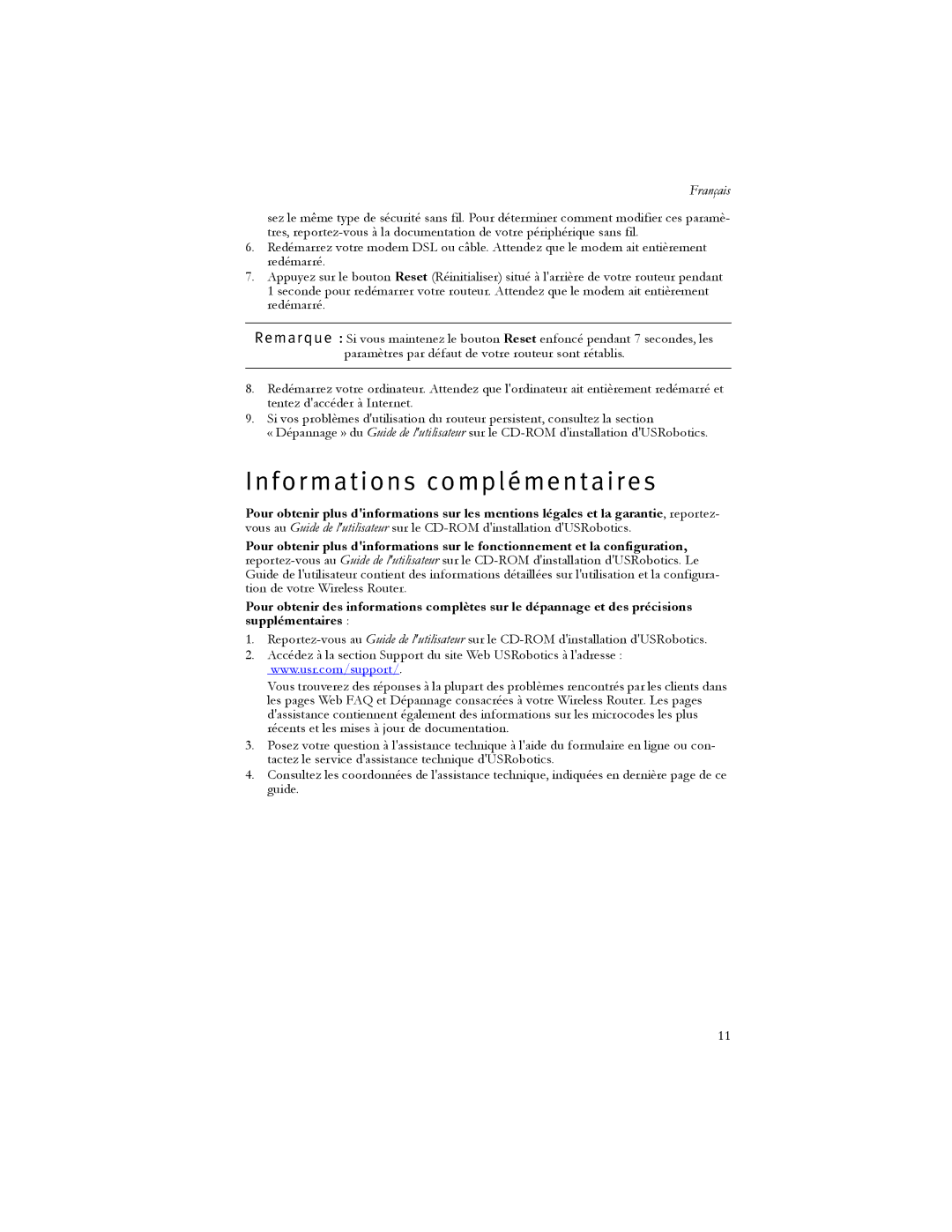 USRobotics 5466 manual Informations complémentaires 