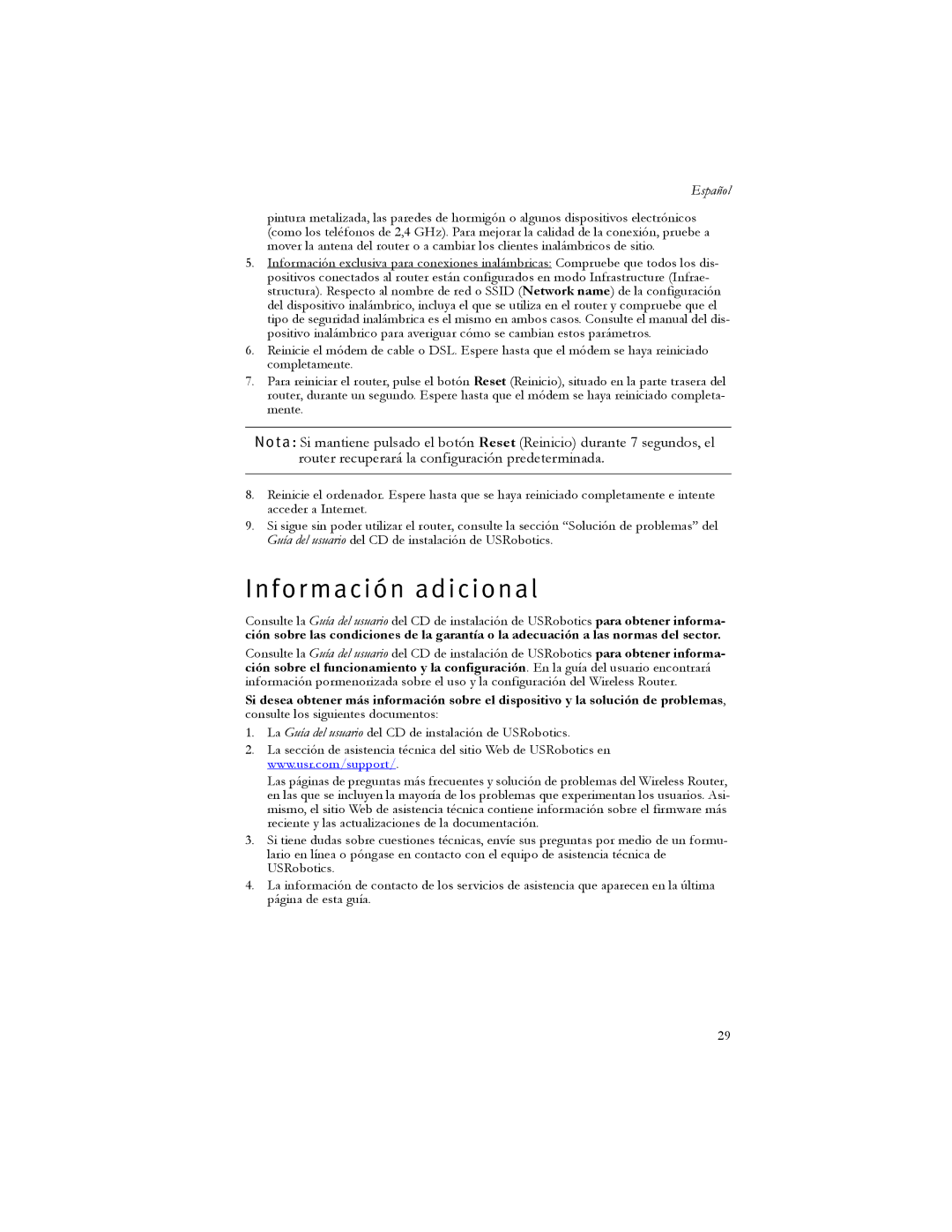 USRobotics 5466 manual Información adicional 