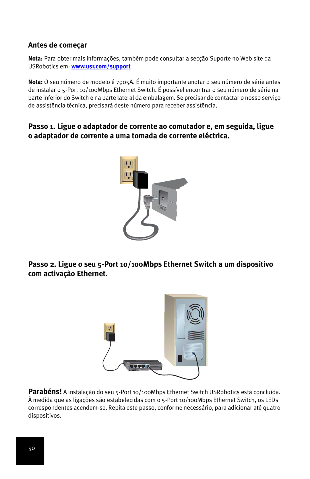 USRobotics 7905A manual Antes de começar 