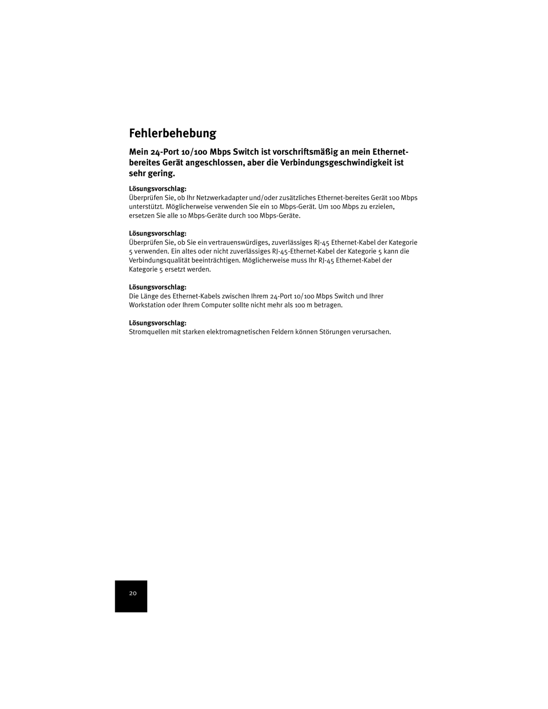 USRobotics 7924C manual Fehlerbehebung, Lösungsvorschlag 