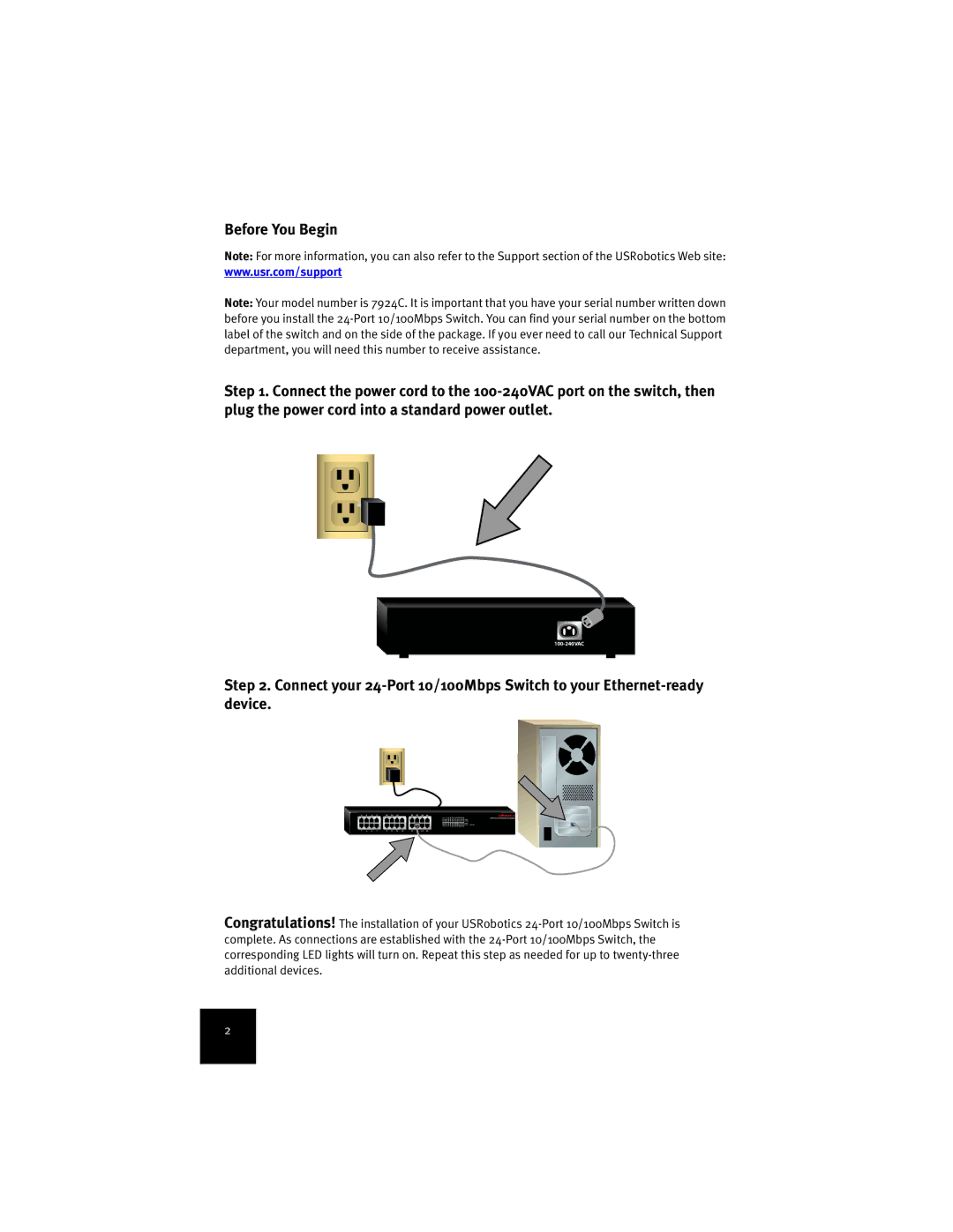 USRobotics 7924C manual 100-240VAC 