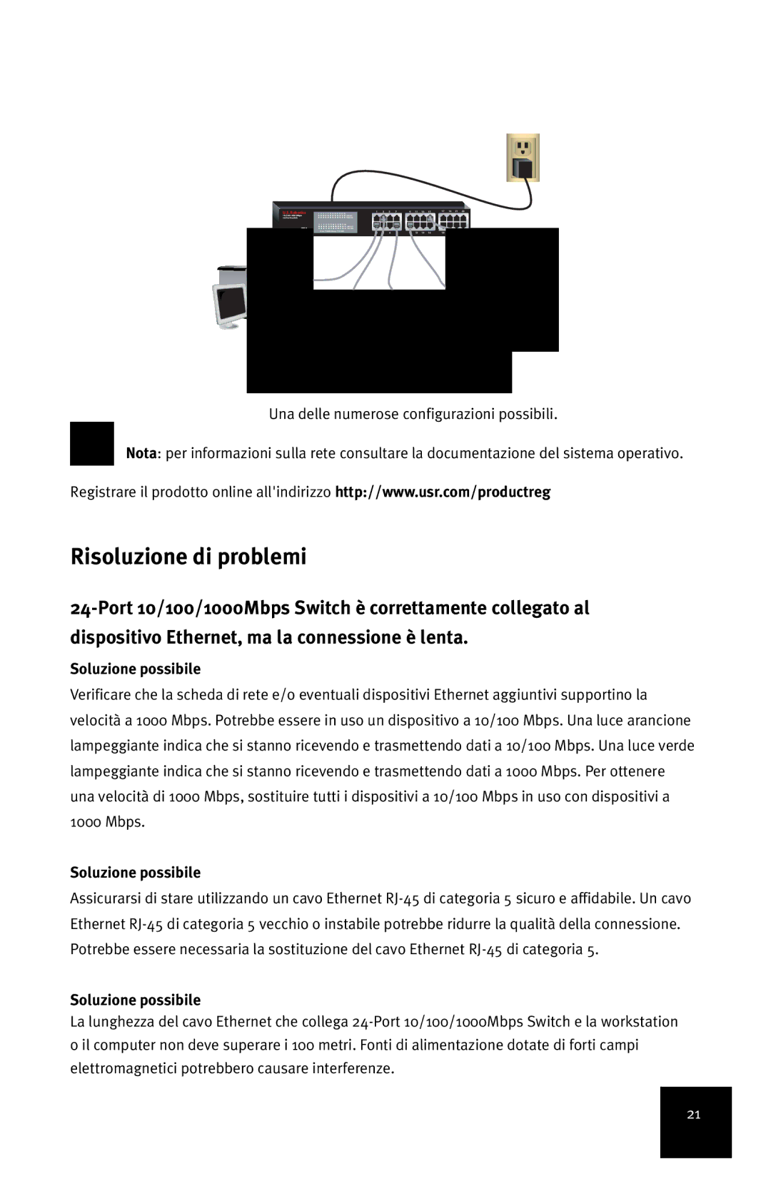 USRobotics 7931 manual Risoluzione di problemi, Soluzione possibile 