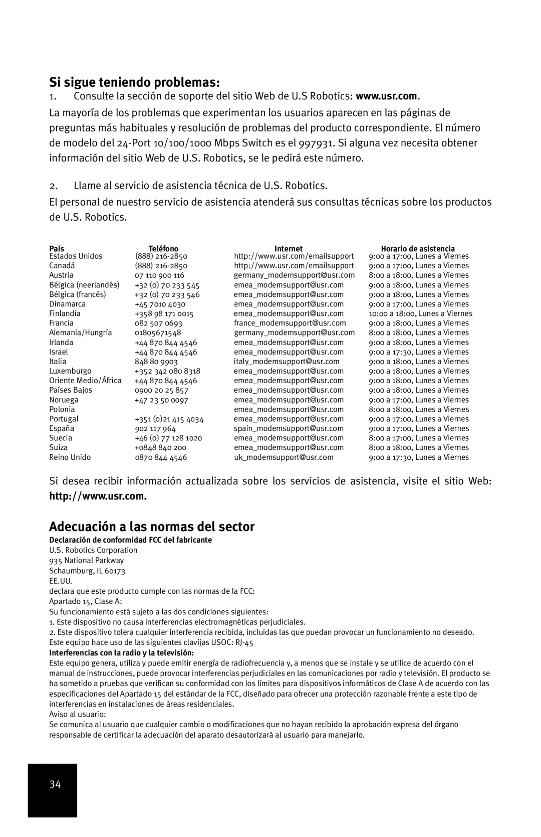 USRobotics 7931 manual Si sigue teniendo problemas, Adecuación a las normas del sector 