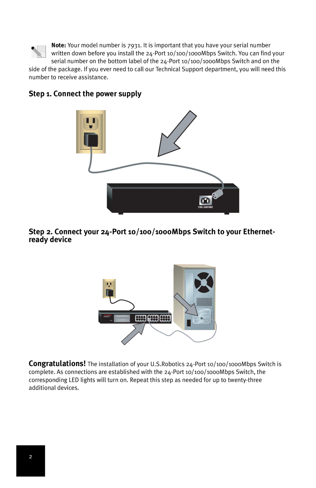 USRobotics 7931 manual Connect the power supply 