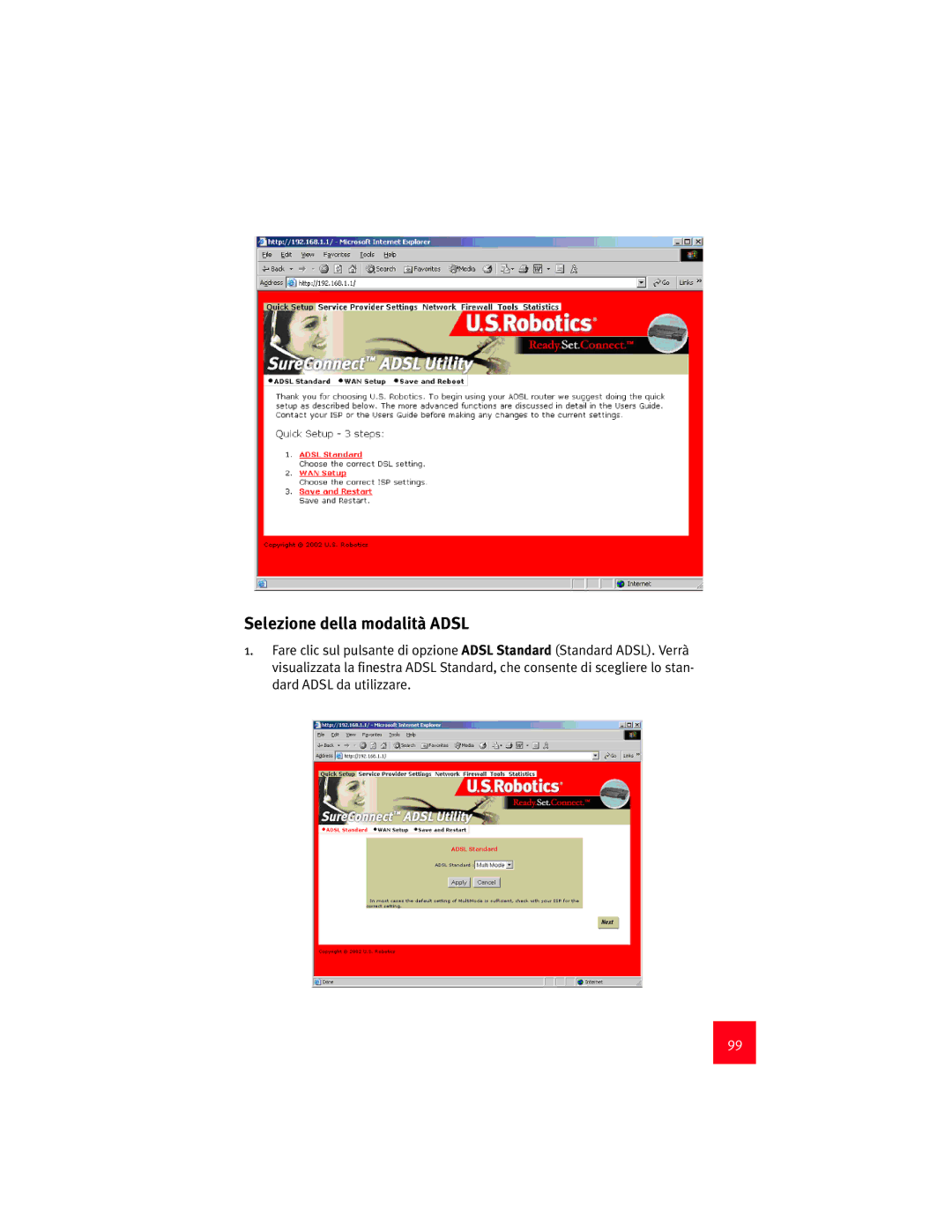 USRobotics 9003 manual Selezione della modalità Adsl 