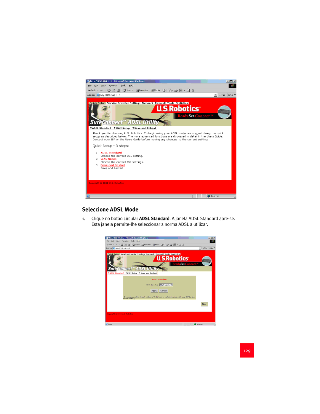 USRobotics 9003 manual Seleccione Adsl Mode, 129 