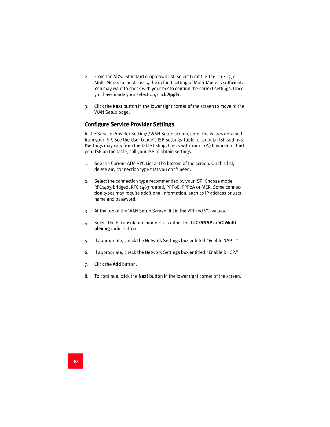 USRobotics 9003 manual Configure Service Provider Settings 